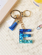 Blue and White Fringe Pendant Keychain