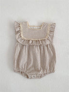 Girls' Loose and Elegant Striped Ruffle Dress