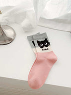 Little Black Cat Cartoon Graffiti Girl Socks