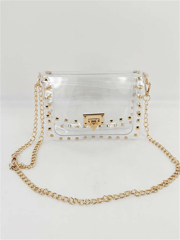 Crossbody Stadium Purse Gold Studs Clear Bag