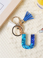 Blue and White Fringe Pendant Keychain