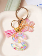 Butterfly Fringe Letter Key Chain