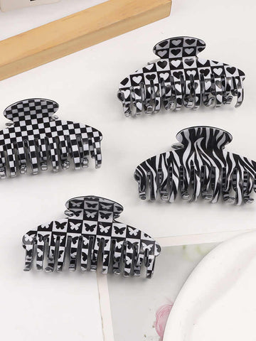 Black-White Color Block Hair Clip for Women