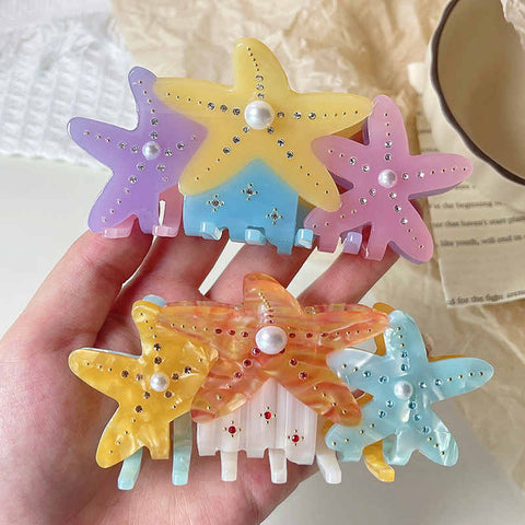 Colorblock Starfish Pearl Rhinestone Hairpin