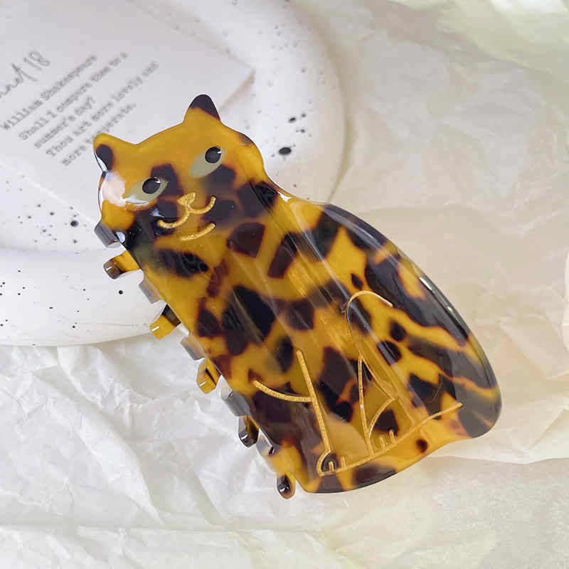 All-match Leopard Print Cat Hairpin