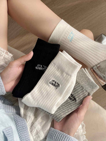 Embroidered Lettering Socks