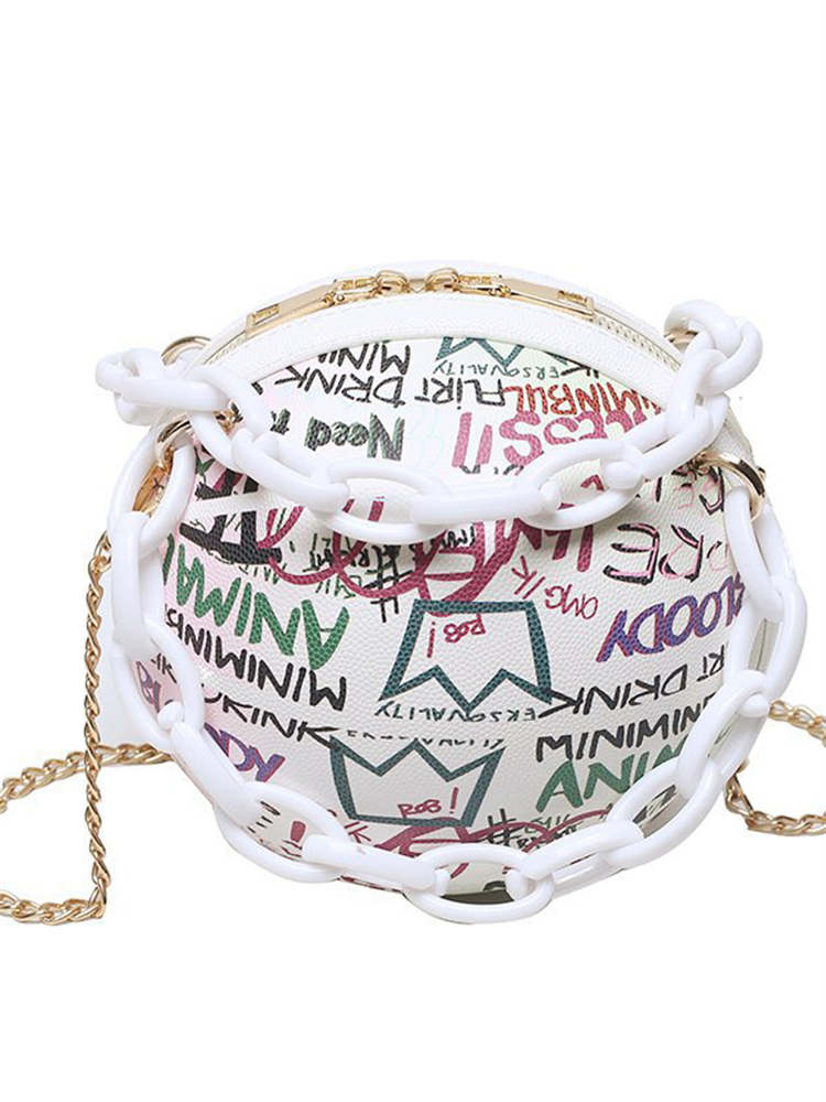 Mini Circle Bag Graffiti Chain Decor For Daily