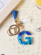 Blue and White Fringe Pendant Keychain