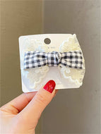 Cute Plaid Lace Bow Hair Clip