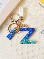 Blue and White Fringe Pendant Keychain