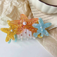 Colorblock Starfish Pearl Rhinestone Hairpin