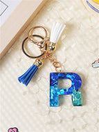 Blue and White Fringe Pendant Keychain