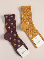 Plaid Small Flower Mid-tube Socks