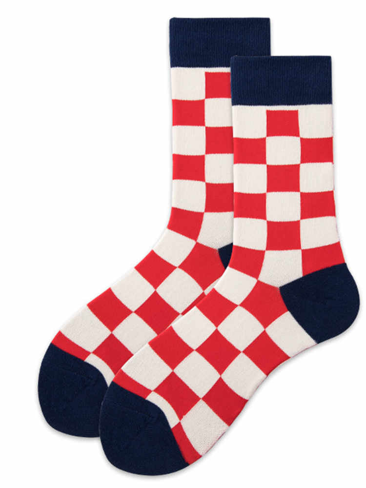 Women's Red and White Checkered Socks