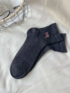 Solid Colored Socks with Embroidery Bows