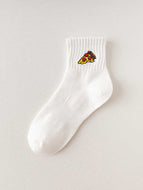 Cartoon Embroidered Pizza Hamburger Socks