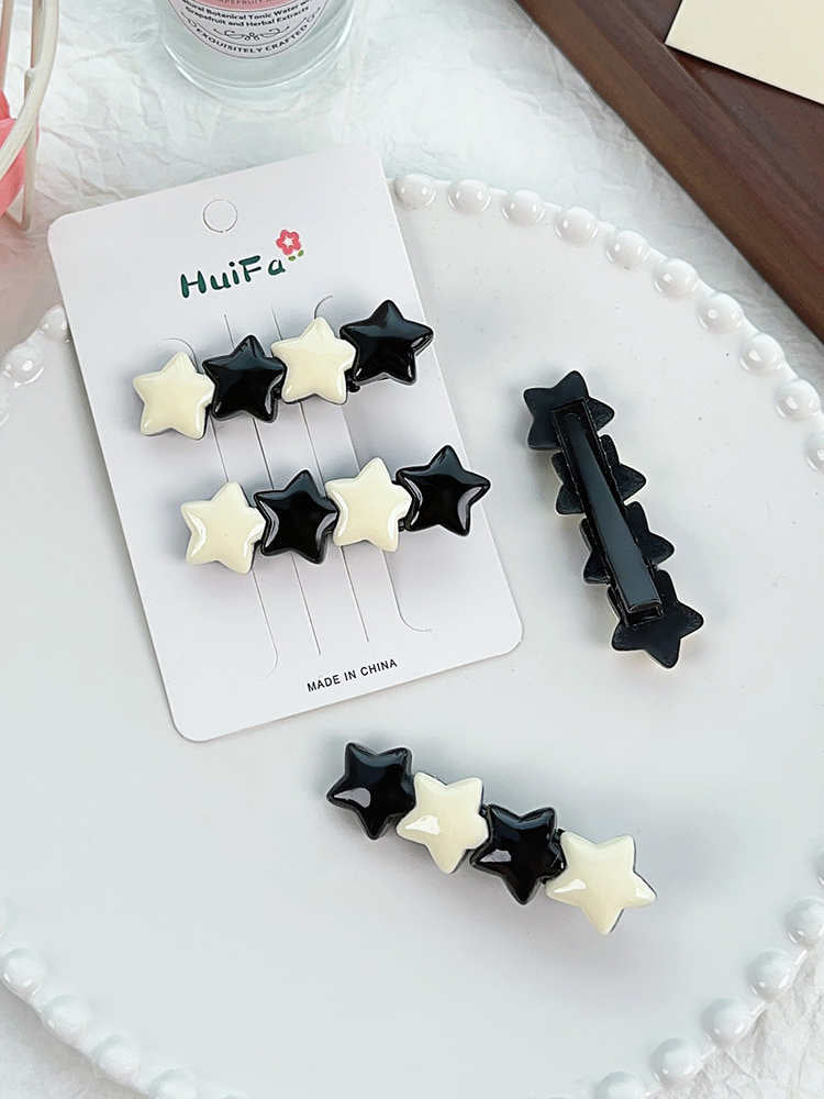 Black White Five Pointed Star Hair Clip