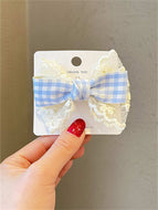 Cute Plaid Lace Bow Hair Clip