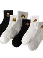 Cartoon Embroidered Pizza Hamburger Socks