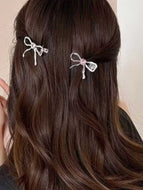 Silver Rhinestone Bow Hairpin