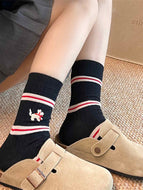 Puppy Embroidered Striped Socks