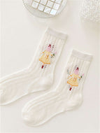 Retro White Socks for Women Mid-calf Socks