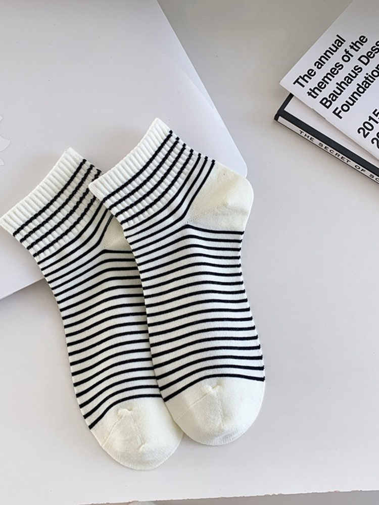 Black Pinstripe Polka Dot Women's Socks