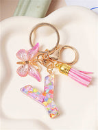 Butterfly Fringe Letter Key Chain