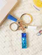 Blue and White Fringe Pendant Keychain