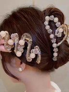 Wave Shaped Beads and Rhinestone Hairpin