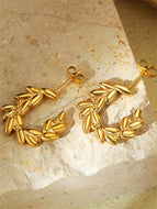 Golden Wheat Ears Wreath Stud Earrings for Women