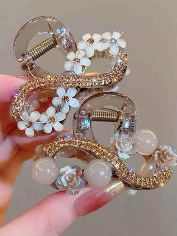 Flower Round Bead Rhinestone Hairpin