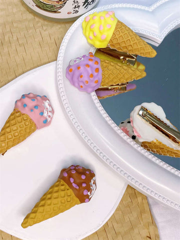 3D Ice Cream Cabochons with Sprinkles Hairpin