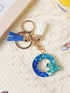 Blue and White Fringe Pendant Keychain