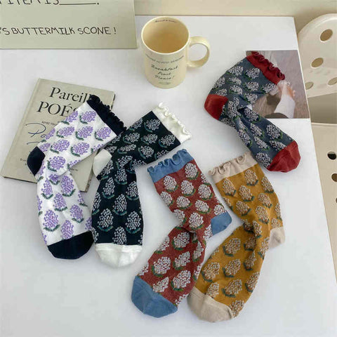 Flower Color Block Women's Socks