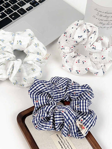 Small Floral Plaid Rubber Band Hair Tie