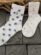 Bunny and Little Floral Socks Retro High Socks