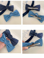 Denim Rose Flower Bow Side Clip