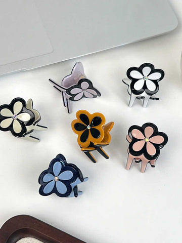 Flower Rhinestone Contrast Color Small Hairpin