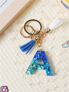 Blue and White Fringe Pendant Keychain