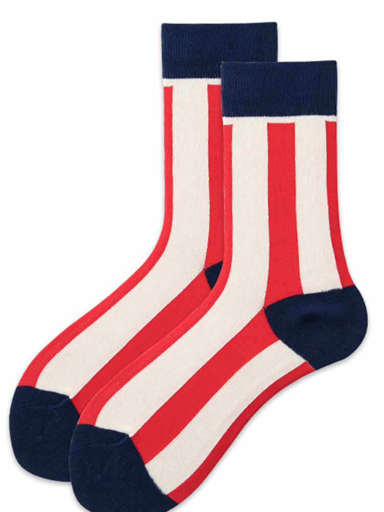 Red and White Contrast Striped Socks