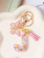 Butterfly Fringe Letter Key Chain