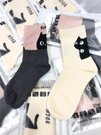 Little Black Cat Cartoon Graffiti Girl Socks