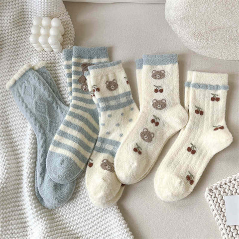 Coral Fleece Cute Cartoon Bear Series Women's Socks