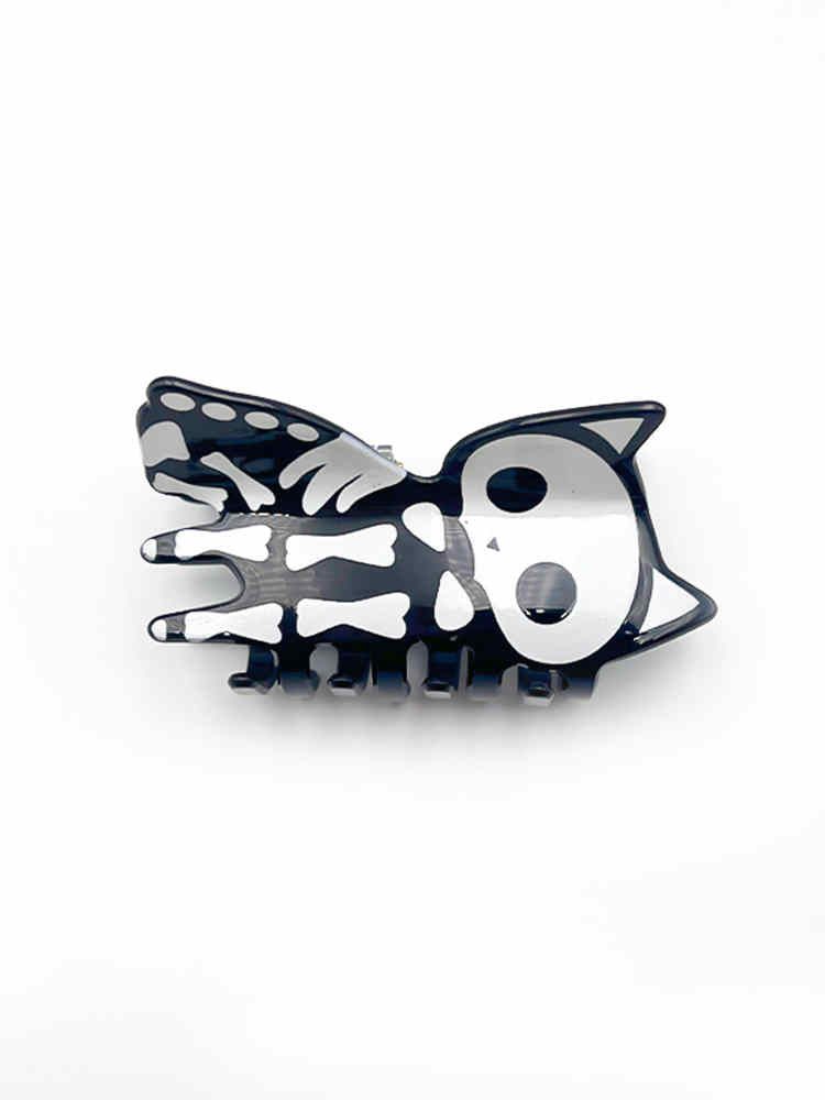 Skull Cat Glow-in-the-Dark Halloween Hair Clip