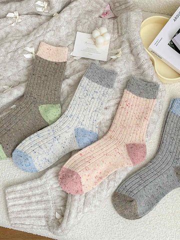 Autumn Winter Thick Thread Color Matching Socks