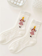 Retro White Socks for Women Mid-calf Socks