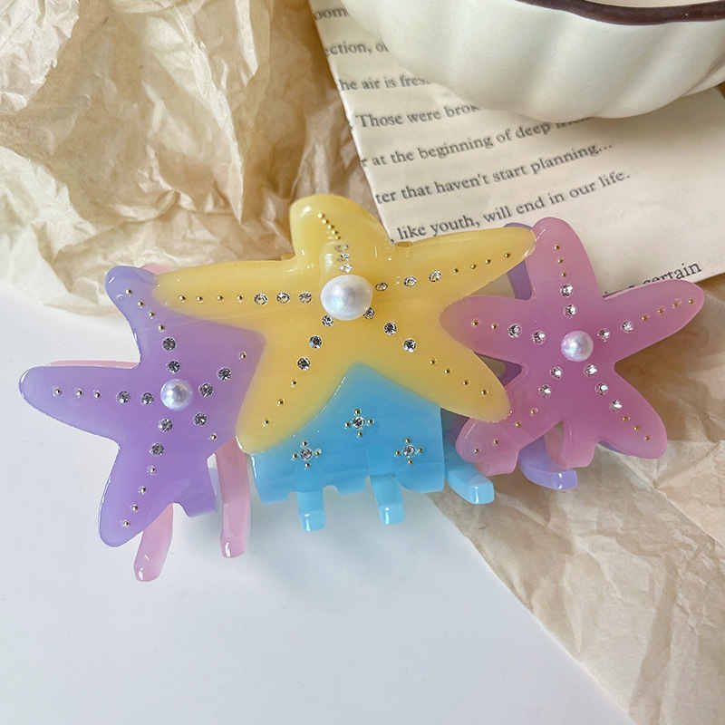 Colorblock Starfish Pearl Rhinestone Hairpin