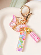 Butterfly Fringe Letter Key Chain