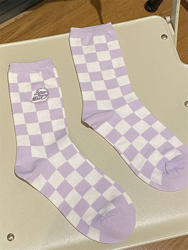 Versatile Checkered Mid-calf Socks